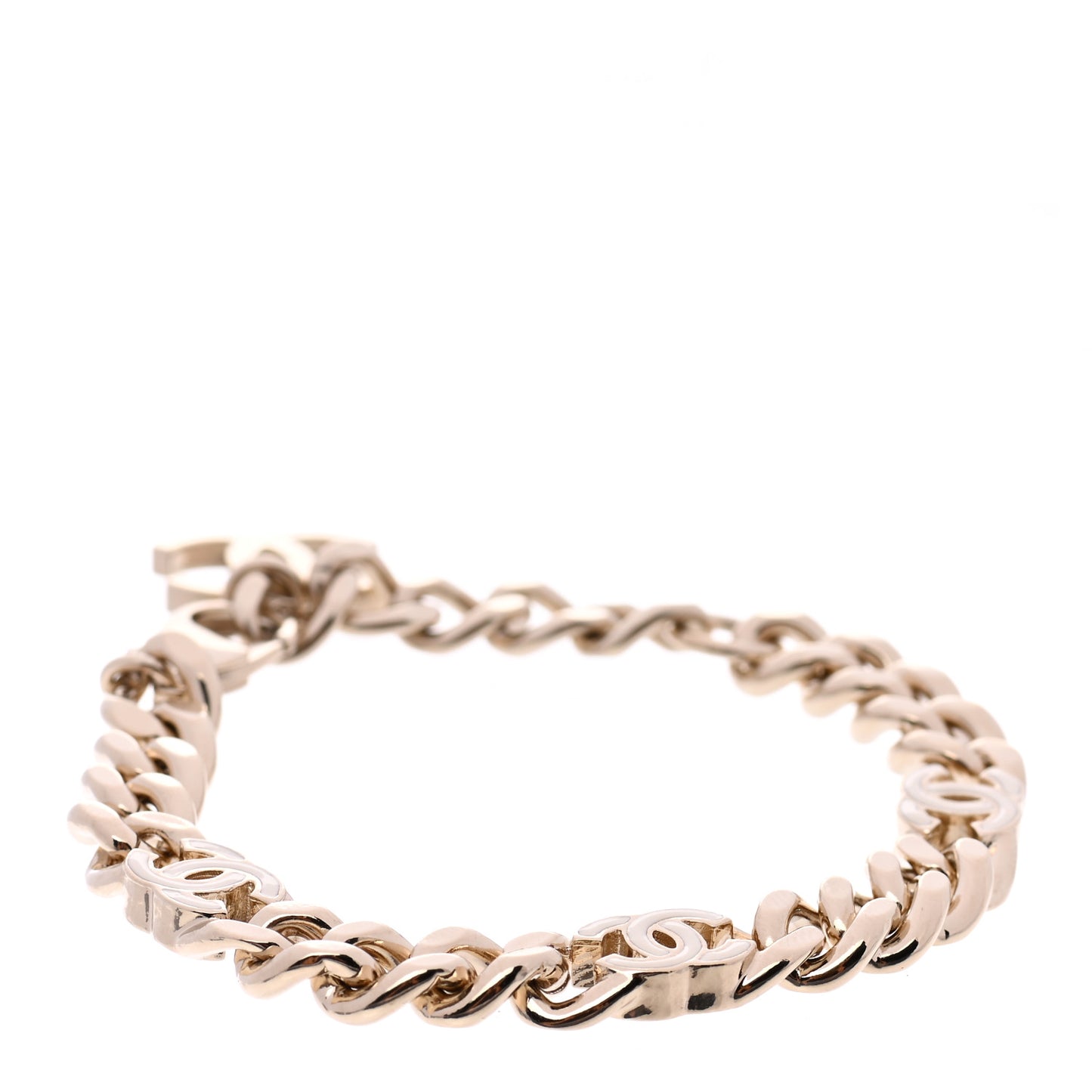 Enamel Metal CC Chain Bracelet Gold White
