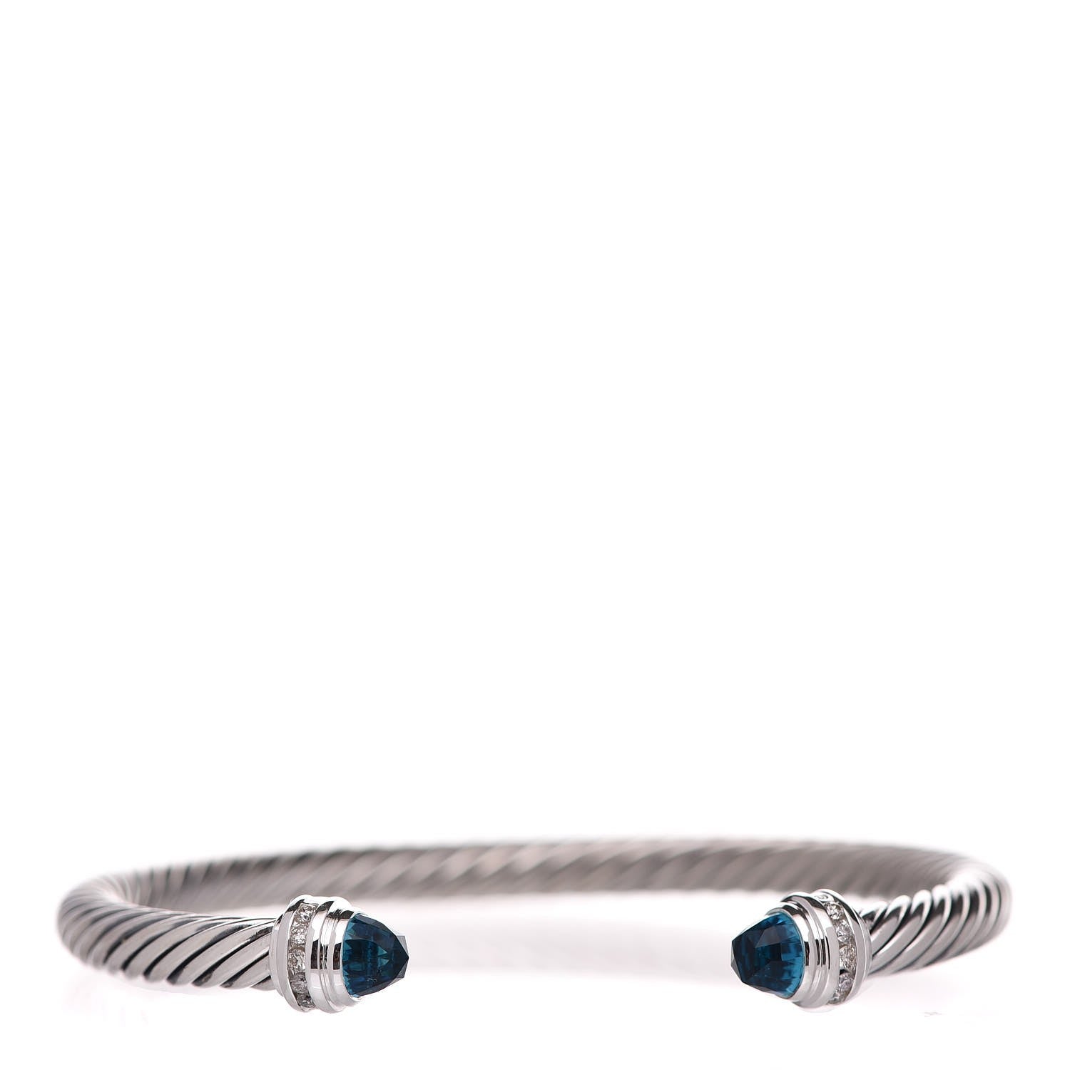 David Yurman Sterling Silver Diamond Blue Topaz 5mm Cable Classics Bracelet 1 of 4