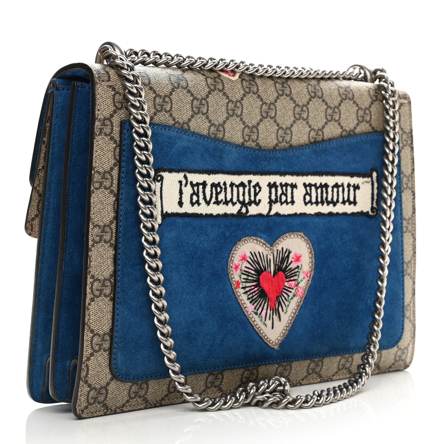 GG Supreme Monogram Embroidered Medium Dionysus Shoulder Bag Blue