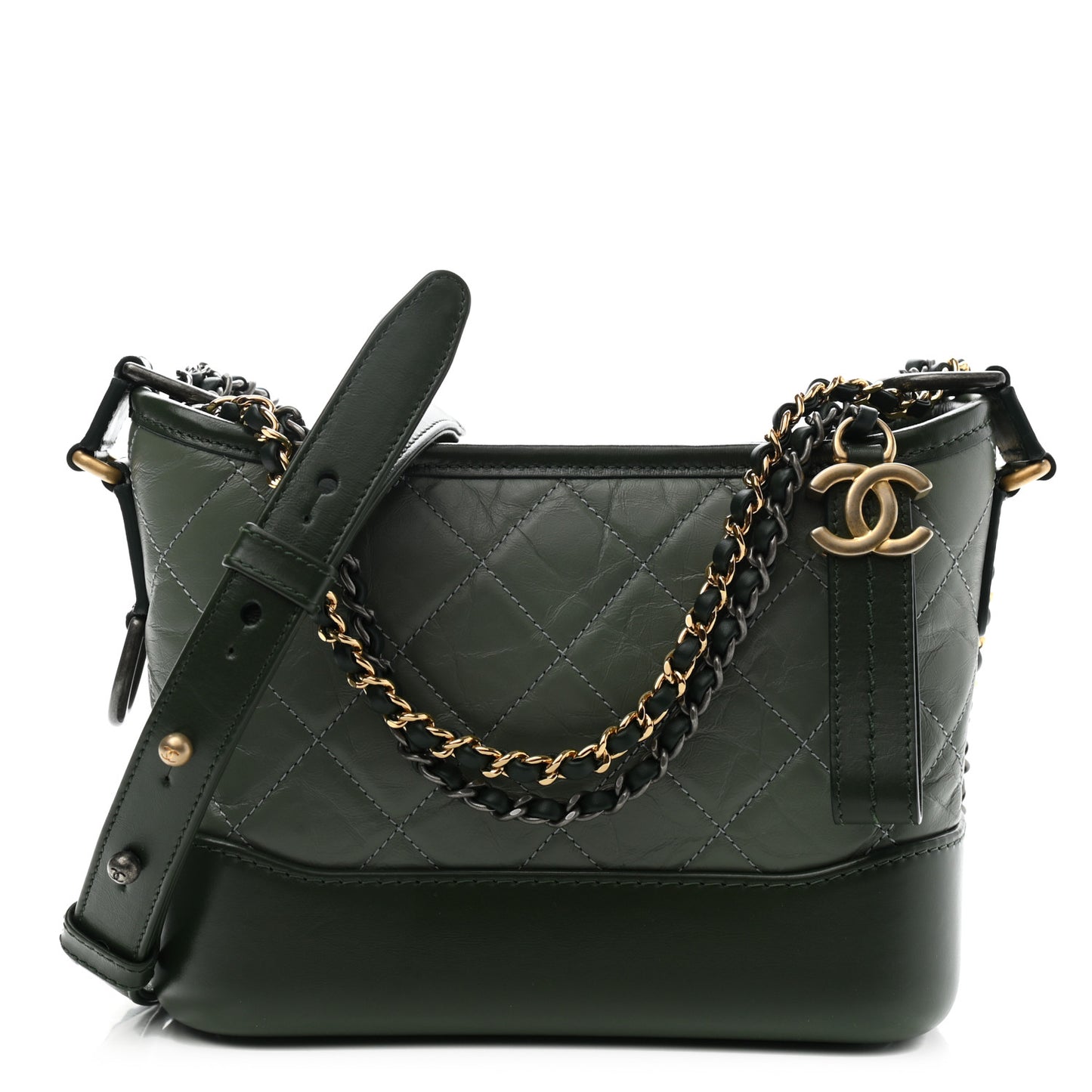 Aged Calfskin Quilted Small Gabrielle Hobo Green
