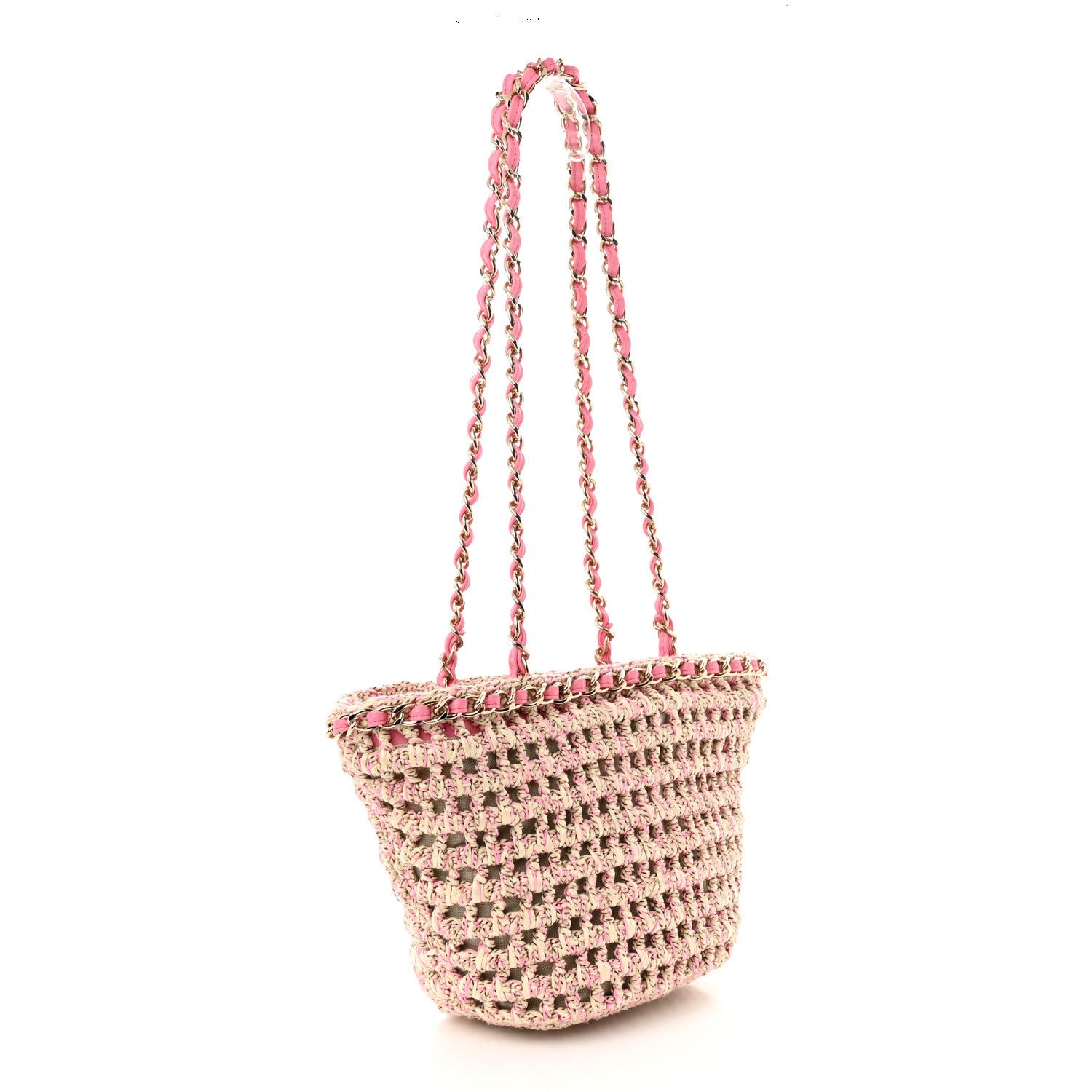 Chanel Mixed Fibers Calfskin Crochet Small Shopping Bag Beige Pink 3 of 10