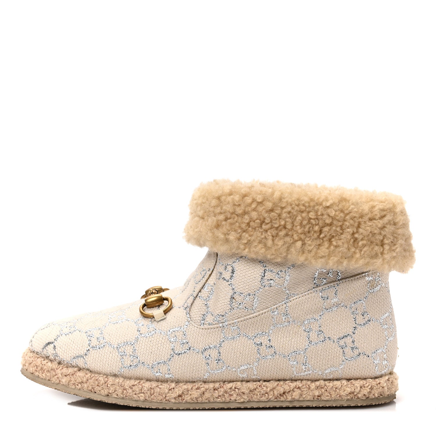 Gucci Canvas Wool Lame GG Monogram Womens Fria Horsebit Ankle Boots 38 Gardenia Silver Butterscotch 1 of 8