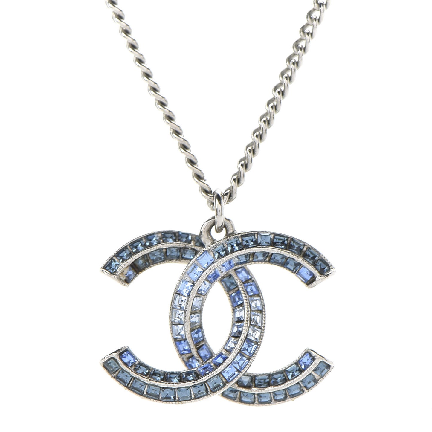 Crystal Baguette CC Necklace Silver Blue