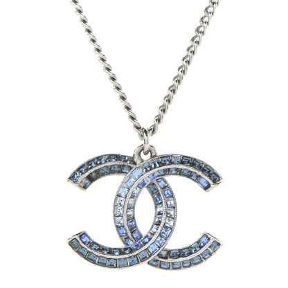 Chanel Crystal Baguette CC Necklace Silver Blue 4 of 7