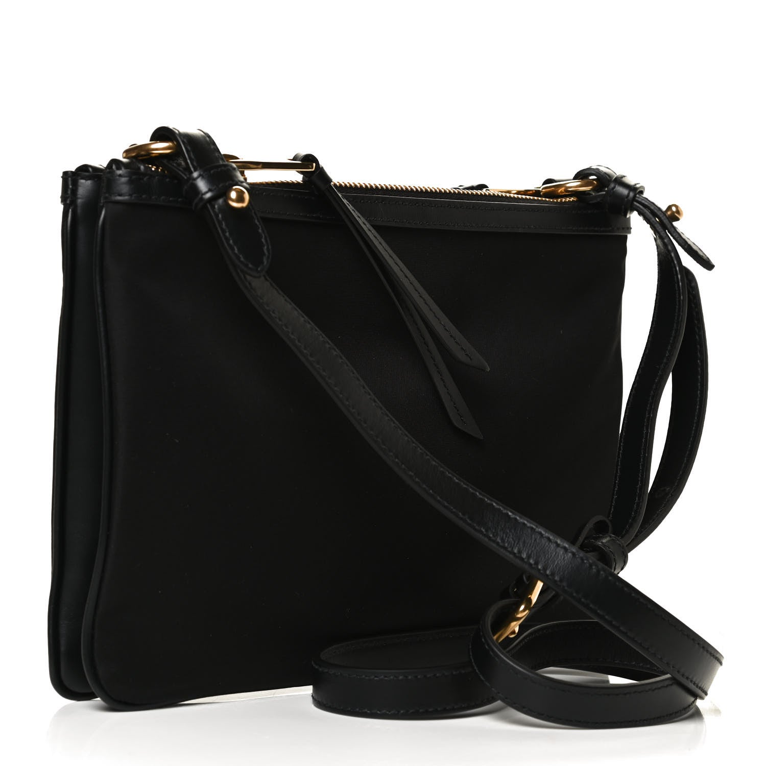 Prada Tessuto Nylon Soft Calf Double Zip Crossbody Bag Black 2 of 10