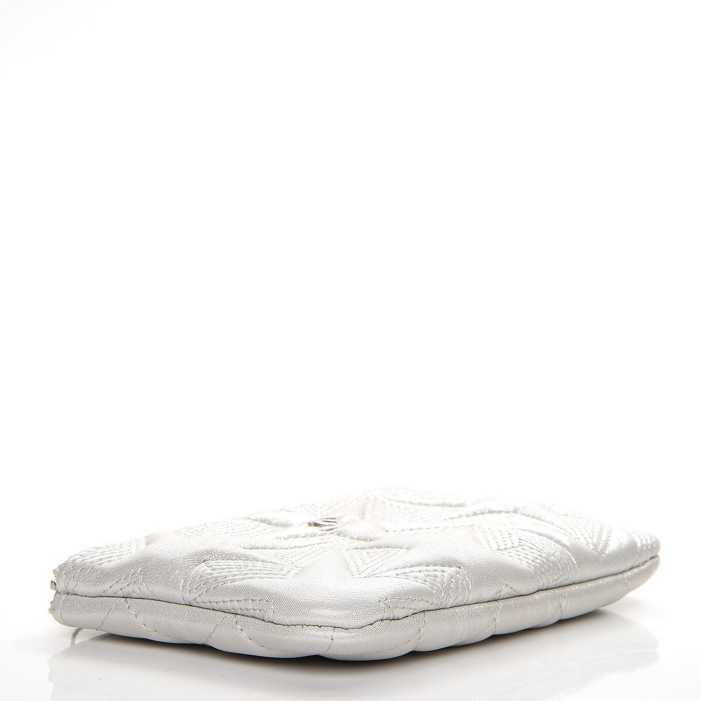 Metallic Lambskin Star Embossed Coin Purse Case Silver