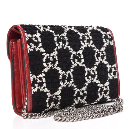 Gucci Tweed GG Monogram Mini Dionysus Chain Wallet Black White Romantic Cherry 3 of 11
