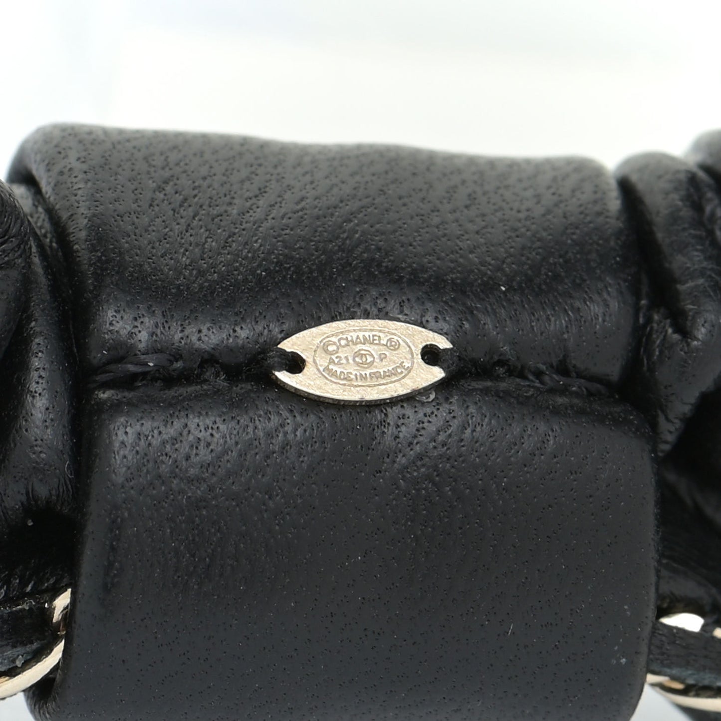 Lambskin Chain CC Hair Scrunchie Black Gold