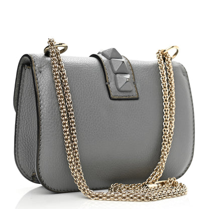 Valentino Garavani Pebbled Calfskin Small Glam Lock Rockstud Flap Gray 3 of 13