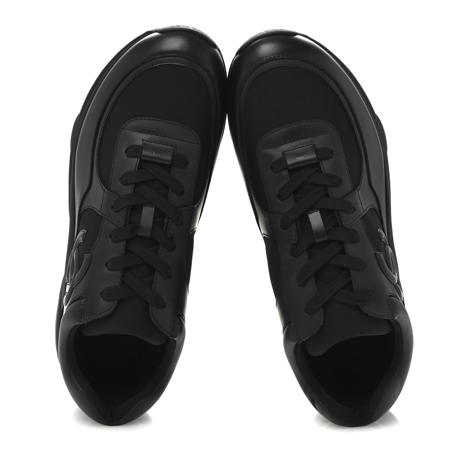 Chanel Lambskin Fabric CC Uniform Mens Sneakers 44 Black 2 of 9