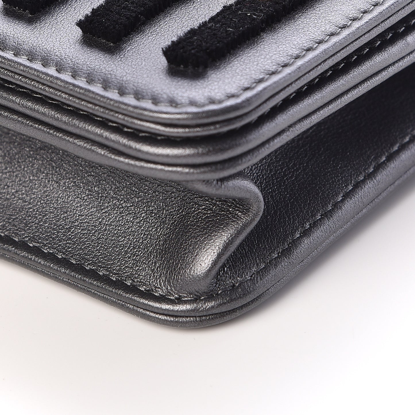 Iridescent Calfskin Velvet Stripe Wallet On Chain WOC Purple