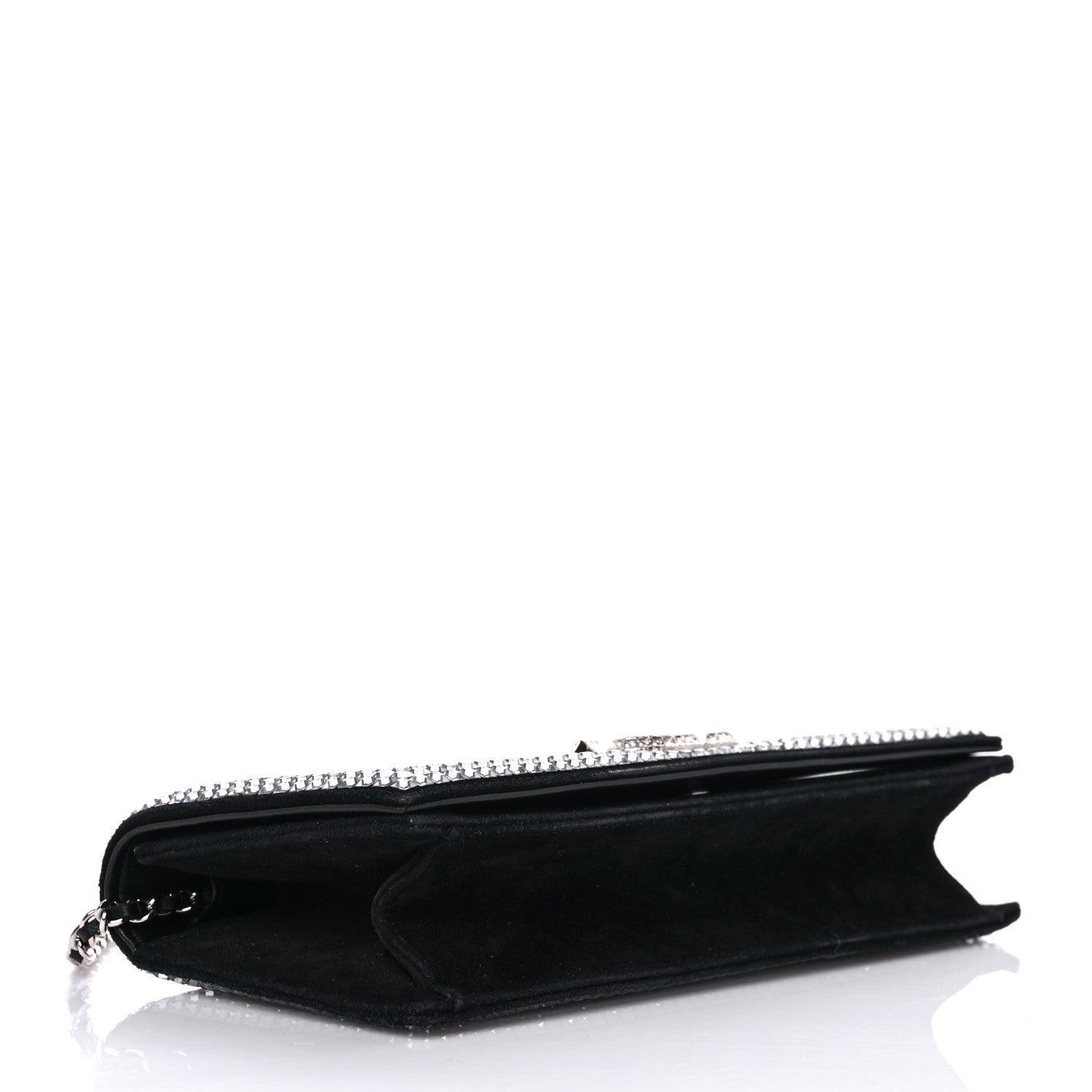 Chanel Crystal Suede Chain Evening Clutch Black Silver 3 of 17