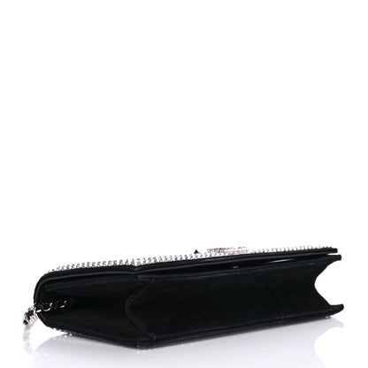 Chanel Crystal Suede Chain Evening Clutch Black Silver 3 of 17