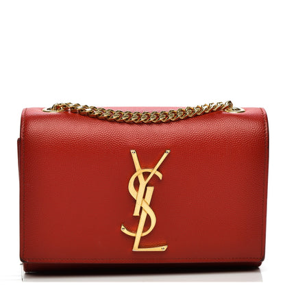 Saint Laurent Grain De Poudre Small Classic Monogram Satchel Vermillion 1 of 9