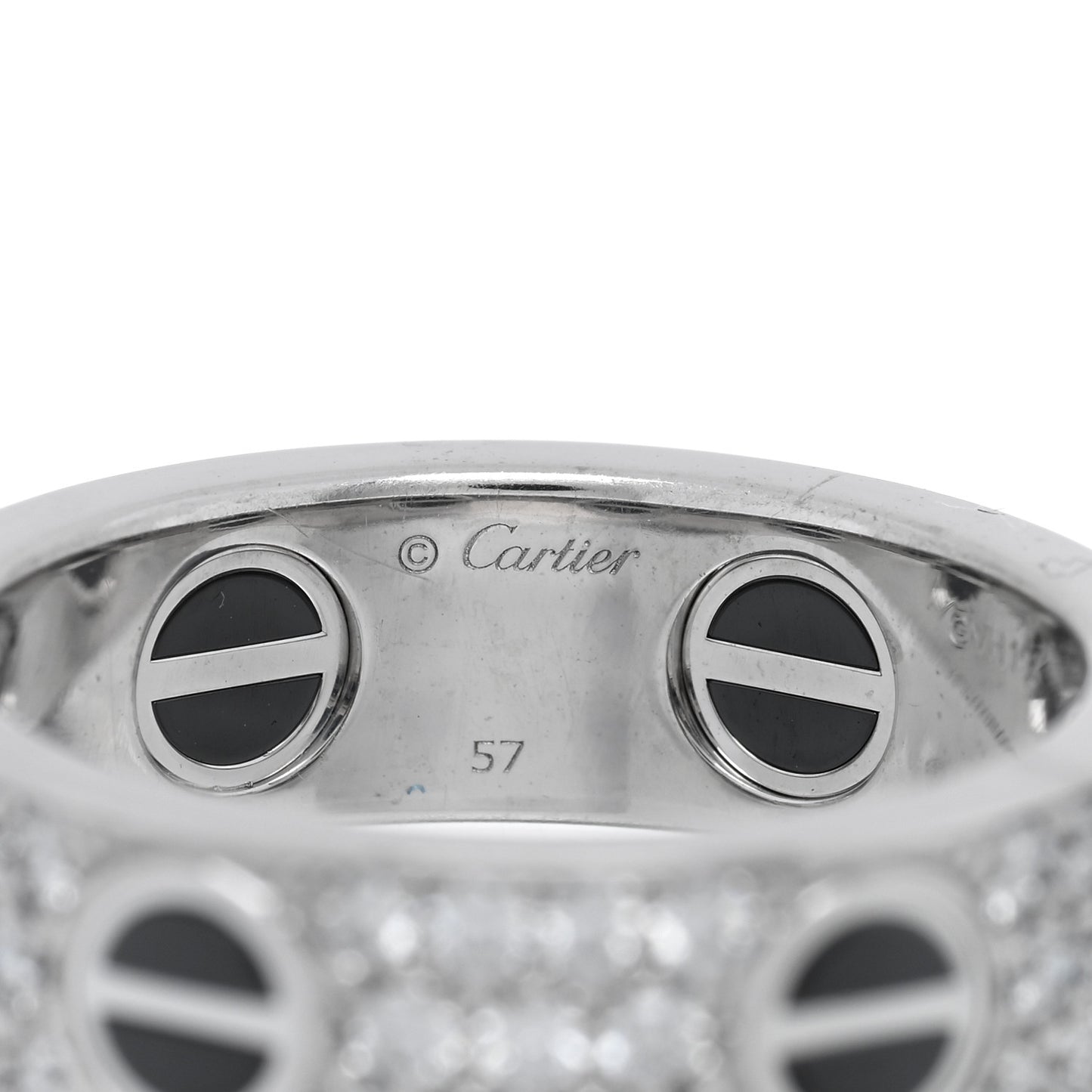 18K White Gold Diamond Ceramic LOVE Paved Ring 57 8