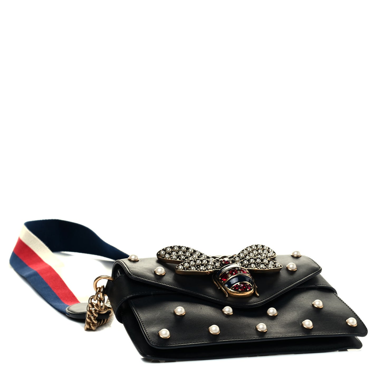 Nappa Pearl Studded Mini Queen Margaret Broadway Shoulder Bag Black