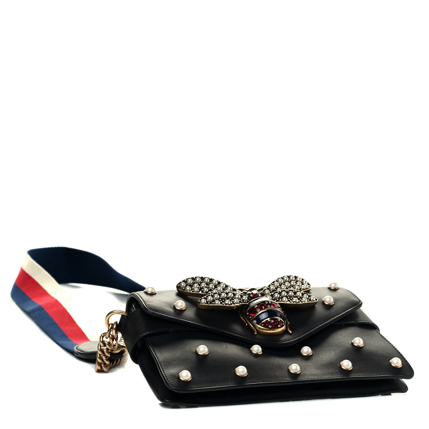 Gucci Nappa Pearl Studded Mini Queen Margaret Broadway Shoulder Bag Black 3 of 4