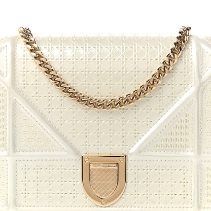 Christian Dior Patent Micro-Cannage Diorama Wallet on Chain Pouch Metallic White 7 of 9