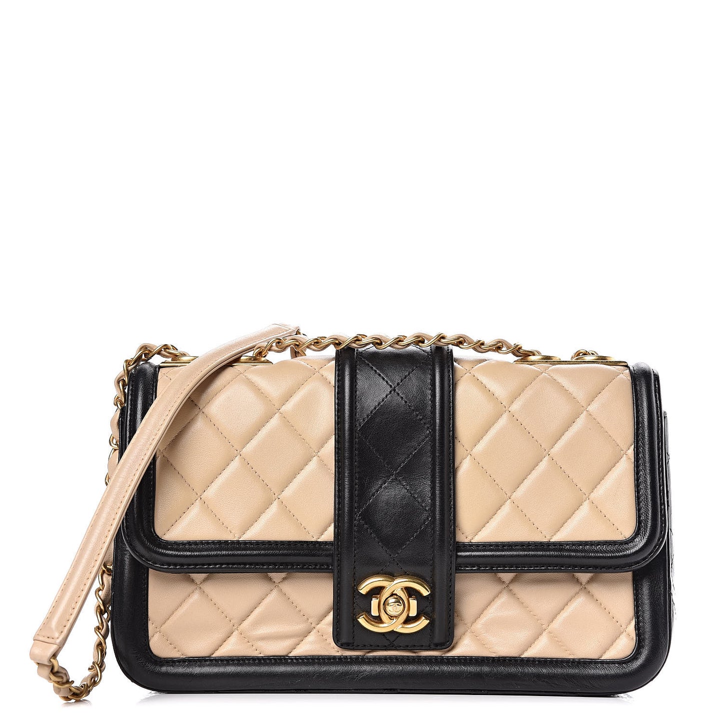Lambskin Quilted Medium Elegant CC Flap Beige Black
