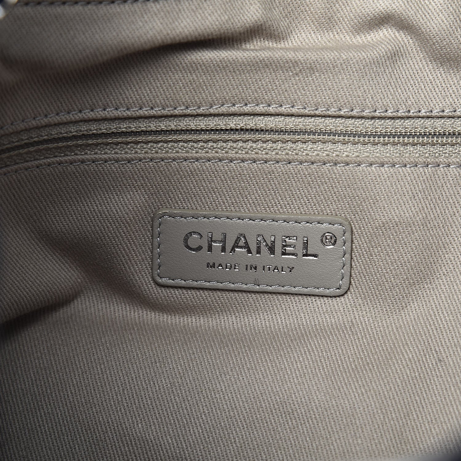 Chanel Striped Canvas Deauville Drawstring Bag Grey Black 6 of 11