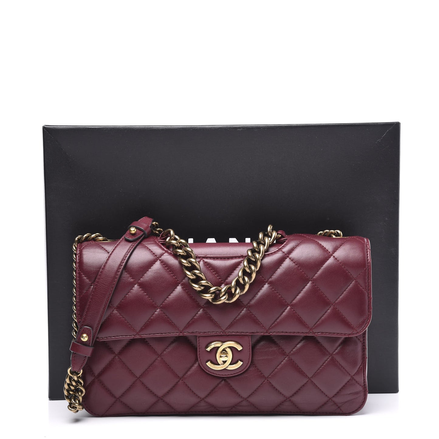 Calfskin Quilted Large Perfect Edge Flap Burgundy
