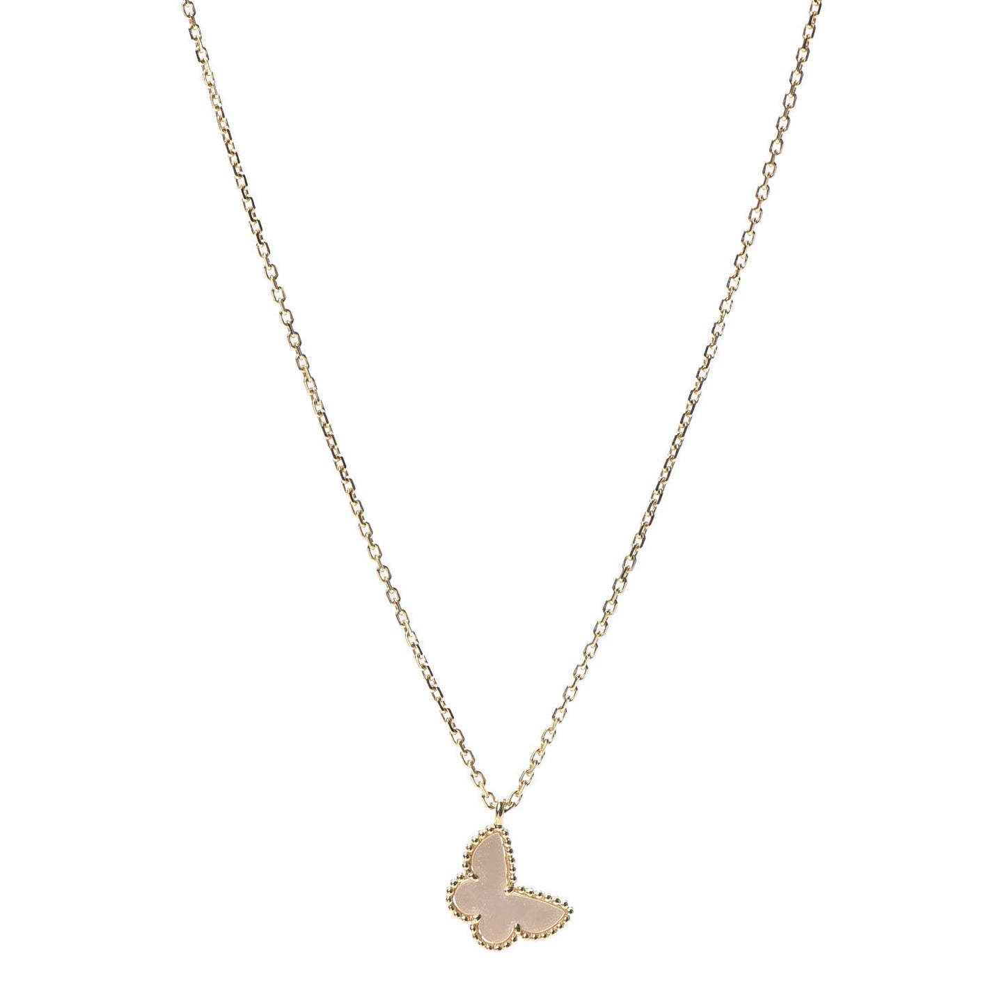 18K Yellow Gold Mother of Pearl Sweet Alhambra Butterfly Pendant Necklace