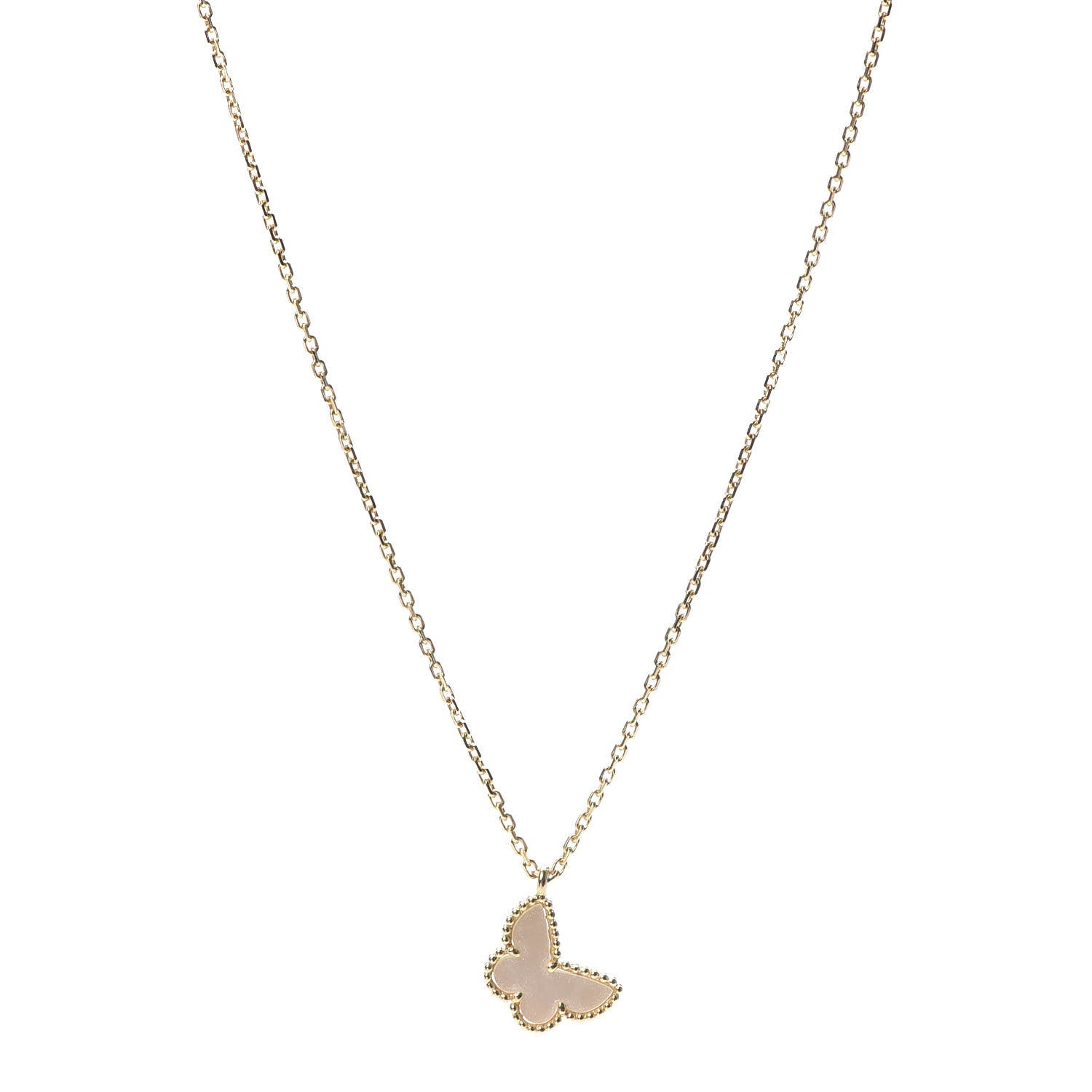 Van Cleef & Arpels 18K Yellow Gold Mother of Pearl Sweet Alhambra Butterfly Pendant Necklace 1 of 7
