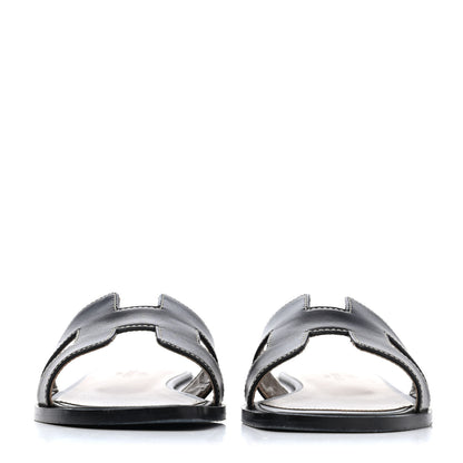 Hermes Box Calfskin Oran Sandals 35.5 Black 2 of 4