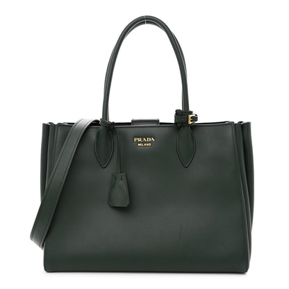 Prada City Calfskin Medium Colorblock Bibliothèque Tote Green Black 1 of 12