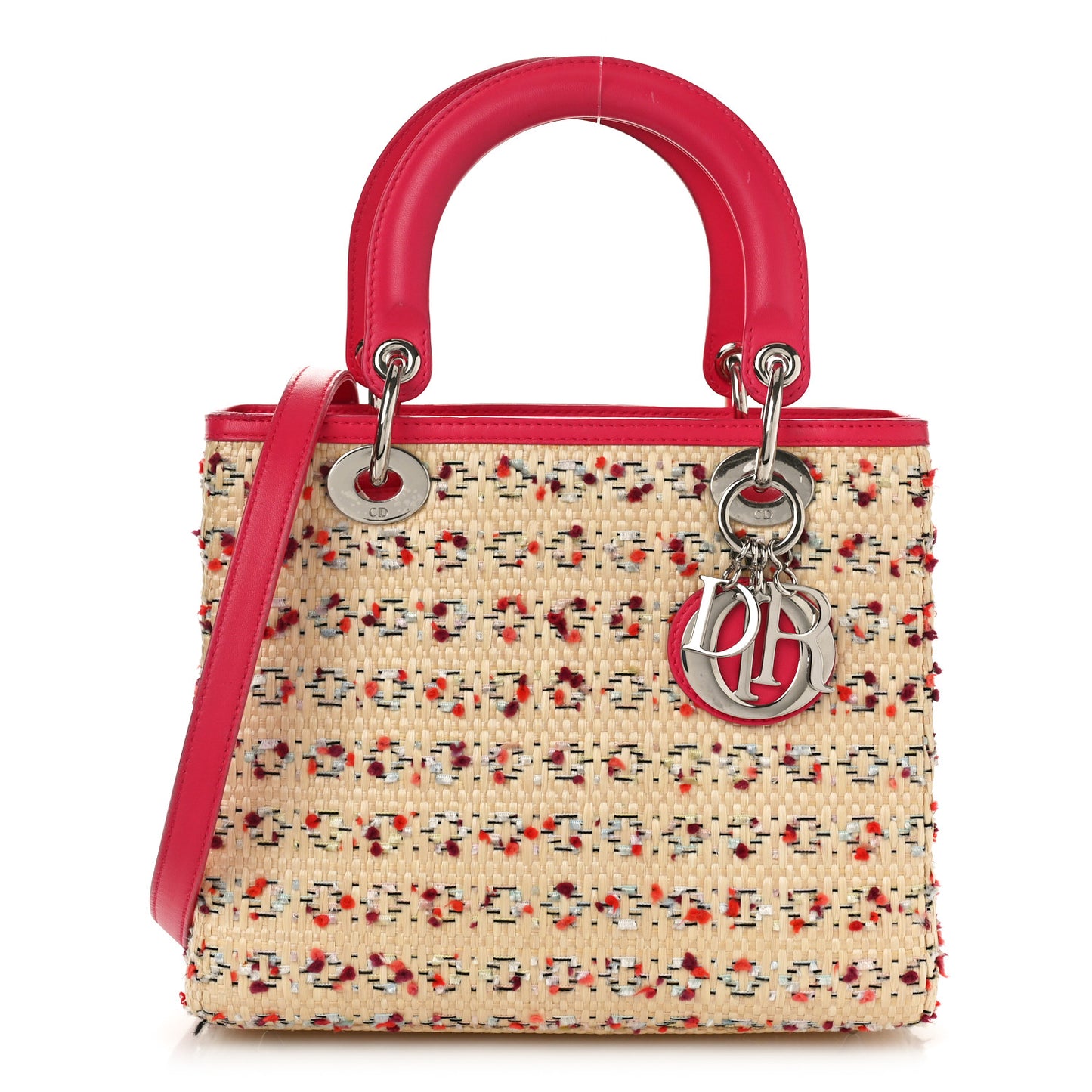 Raffia Tweed Medium Lady Dior Pink Beige