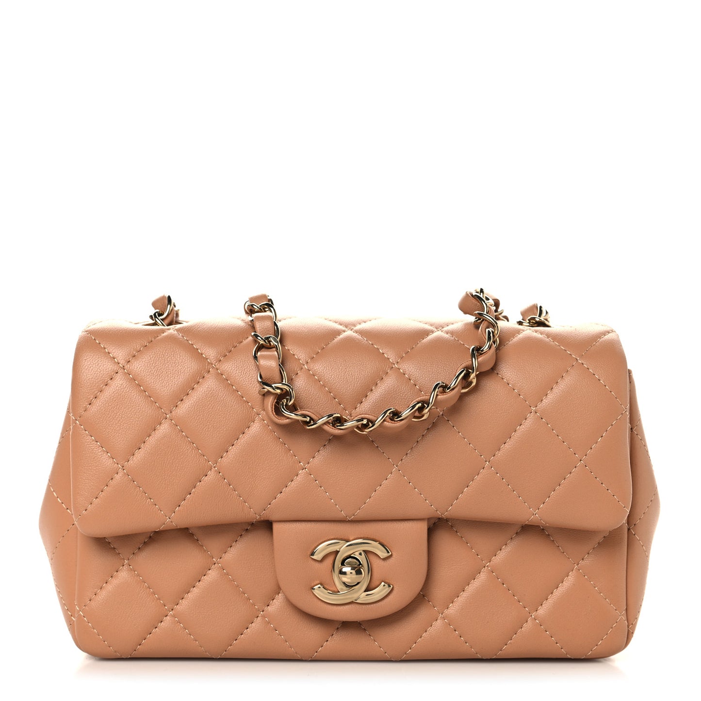 Lambskin Quilted Mini Rectangular Flap Brown