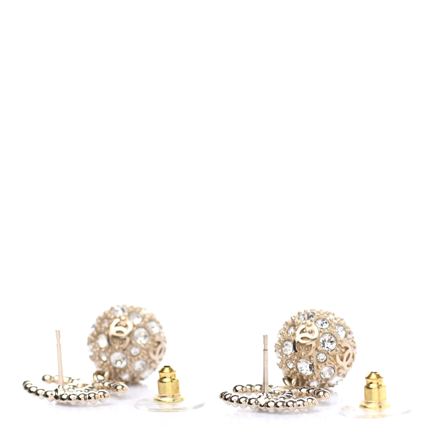 Chanel Crystal Pearl CC Drop Earrings Gold Pearly White 3 of 5