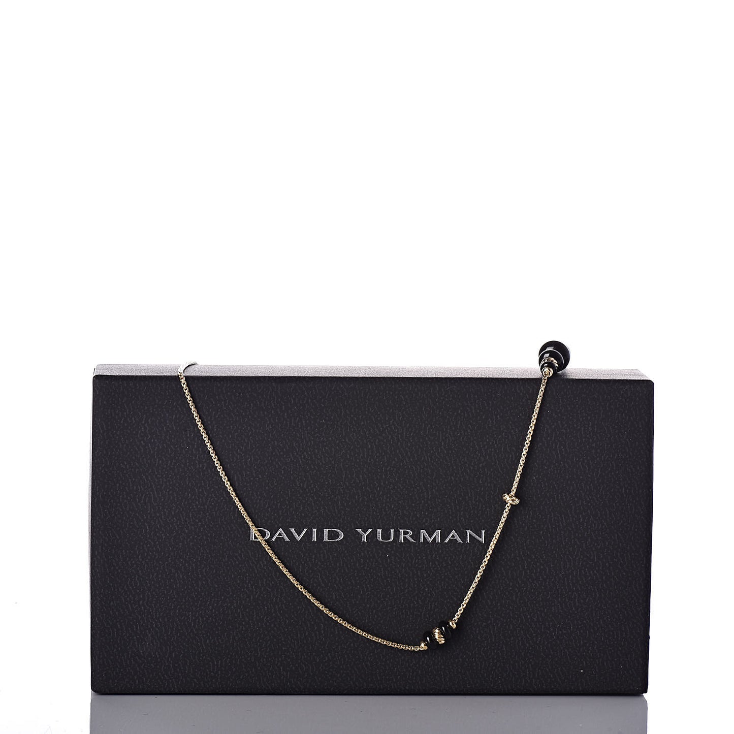 18K Yellow Gold Black Onyx Rio Rondelle Long Station Necklace