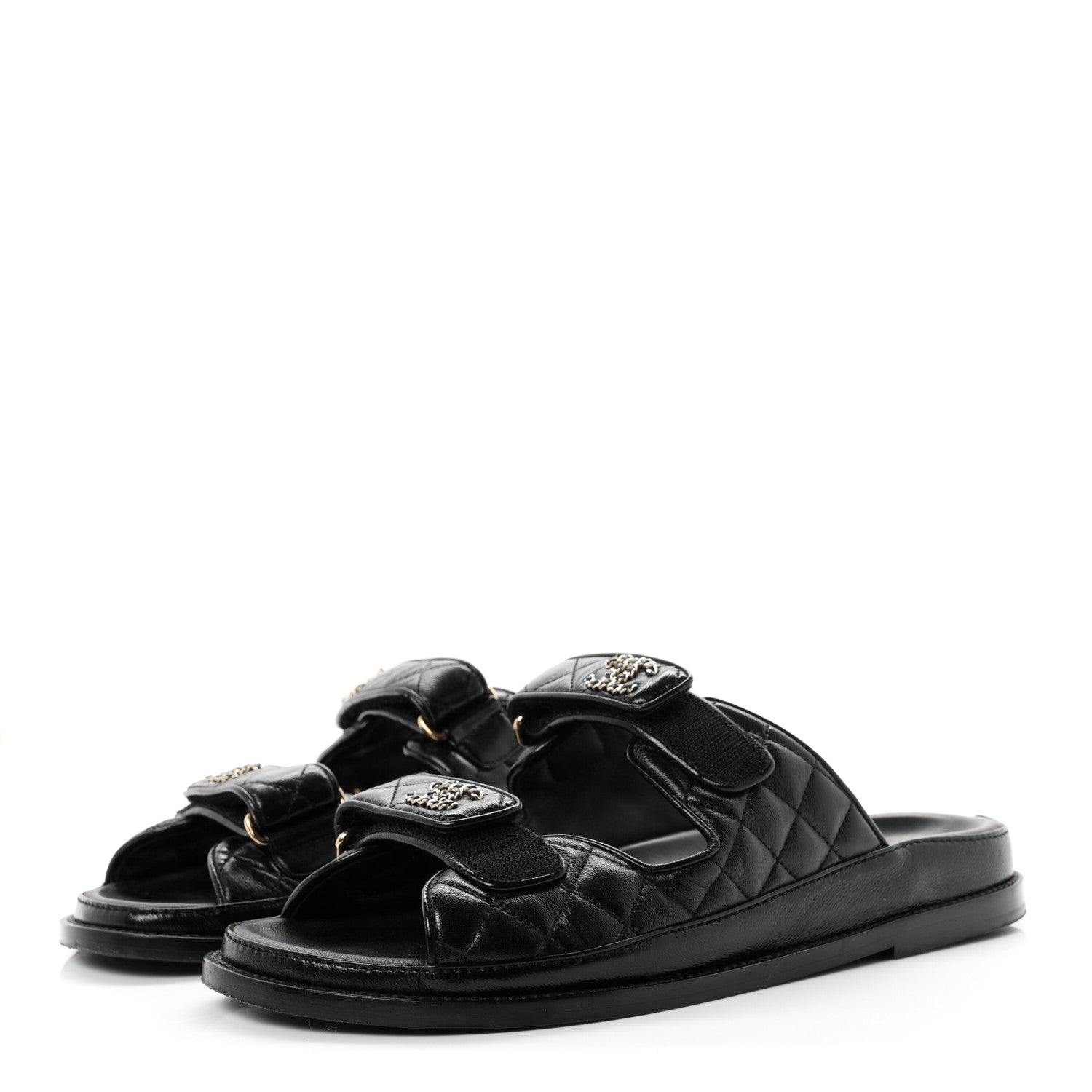 Chanel Lambskin Quilted Velcro Dad Chain CC Slide Sandals 39.5 Black 4 of 10