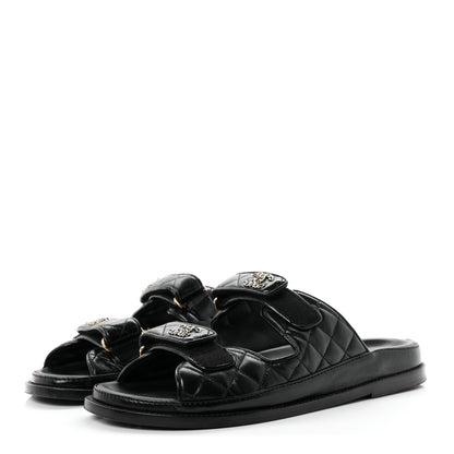 Chanel Lambskin Quilted Velcro Dad Chain CC Slide Sandals 39.5 Black 4 of 10