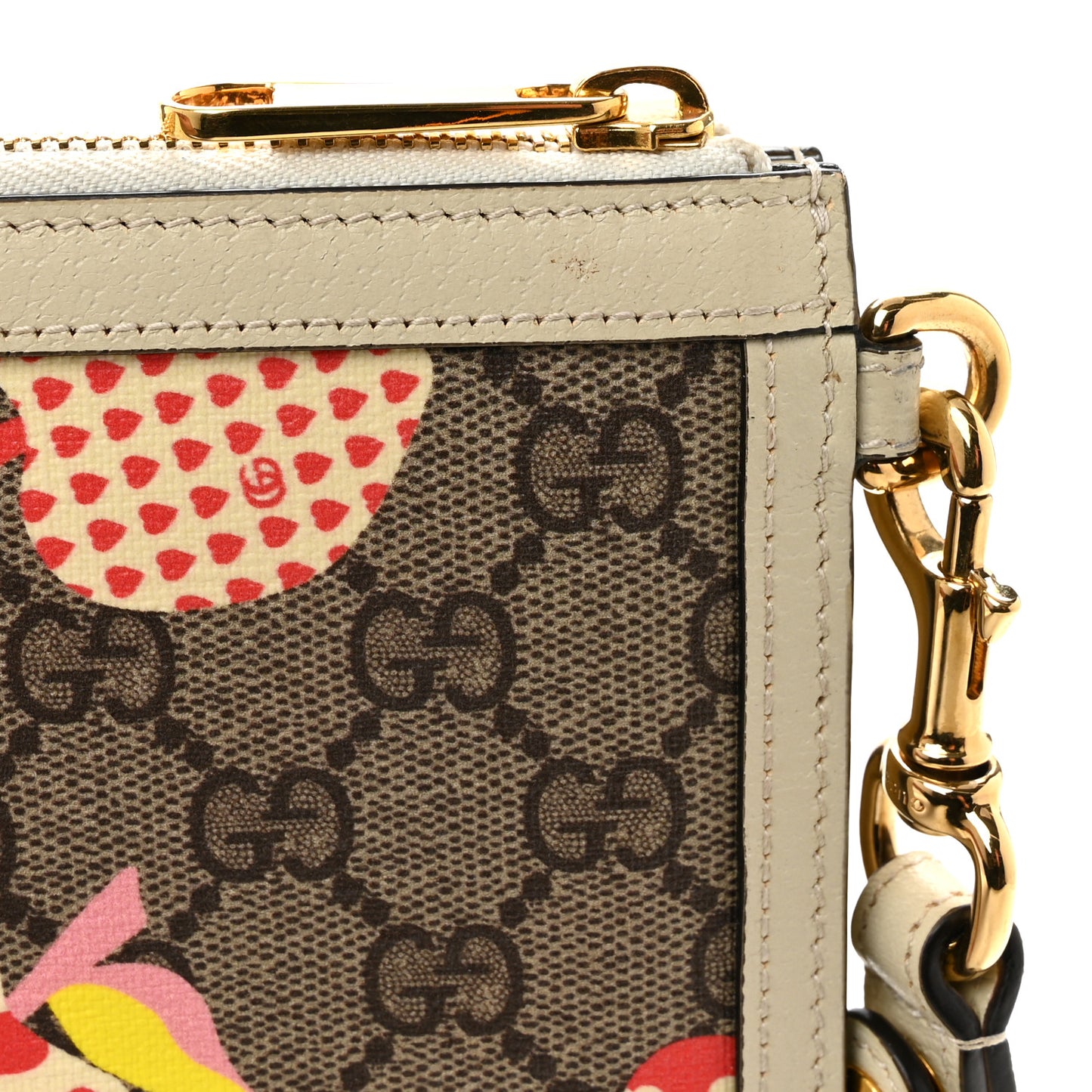 GG Supreme Monogram Les Pommes Interlocking G Wristlet Pouch  Beige Multicolor Mystic White