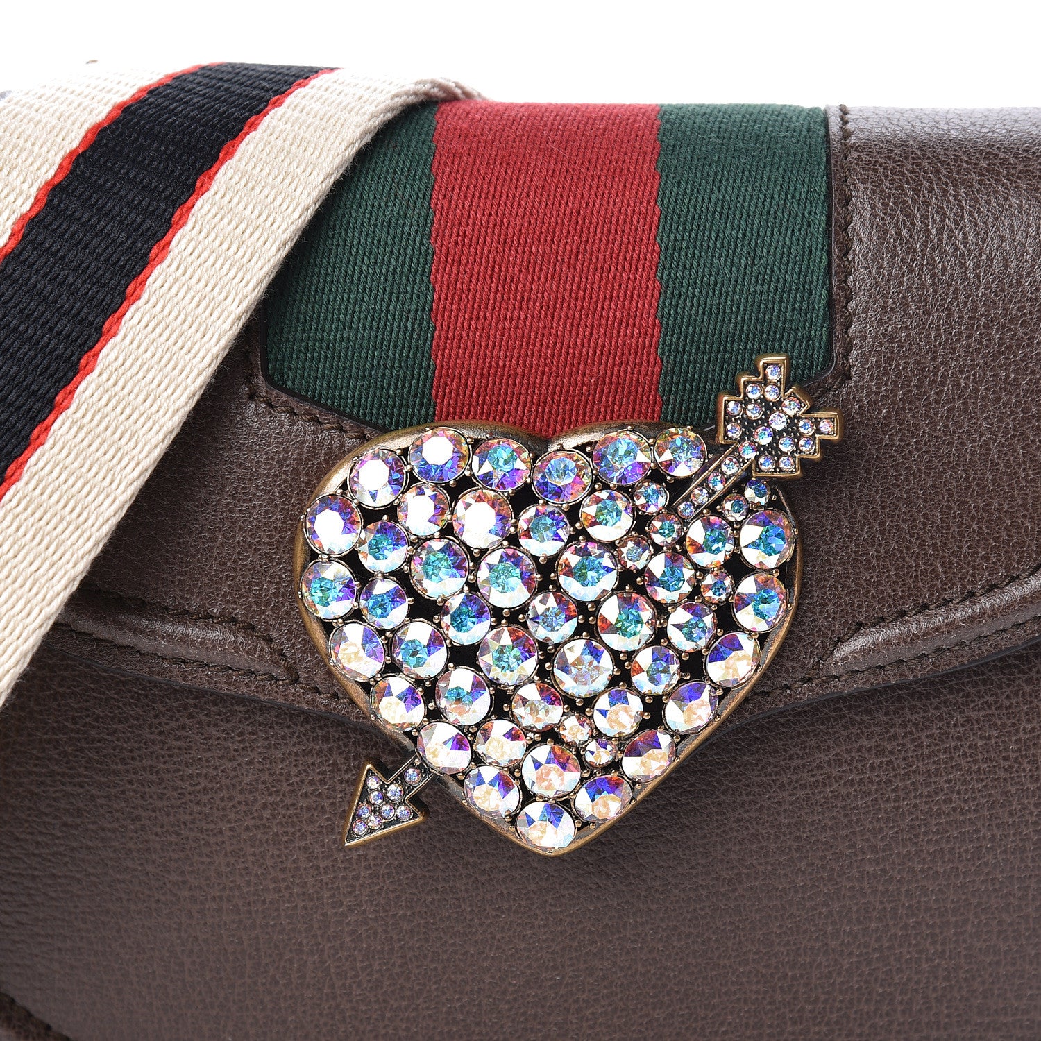 Gucci Textured Calfskin Web Crystal Heart Stripe Small Totem Shoulder Bag New Acero 10 of 10