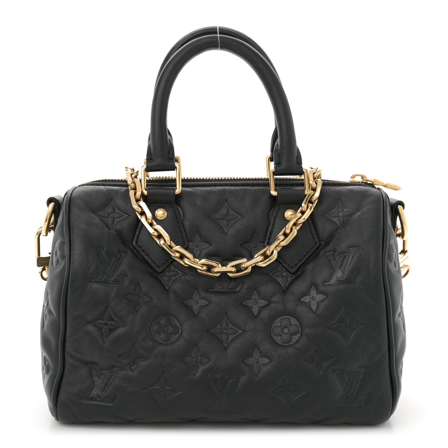 Louis Vuitton Lambskin Embossed Monogram Speedy 22 Bandouliere Black 1 of 11