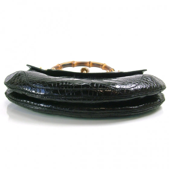 Gucci Alligator Bamboo Handle Large Peggy Bag Black 5 of 12