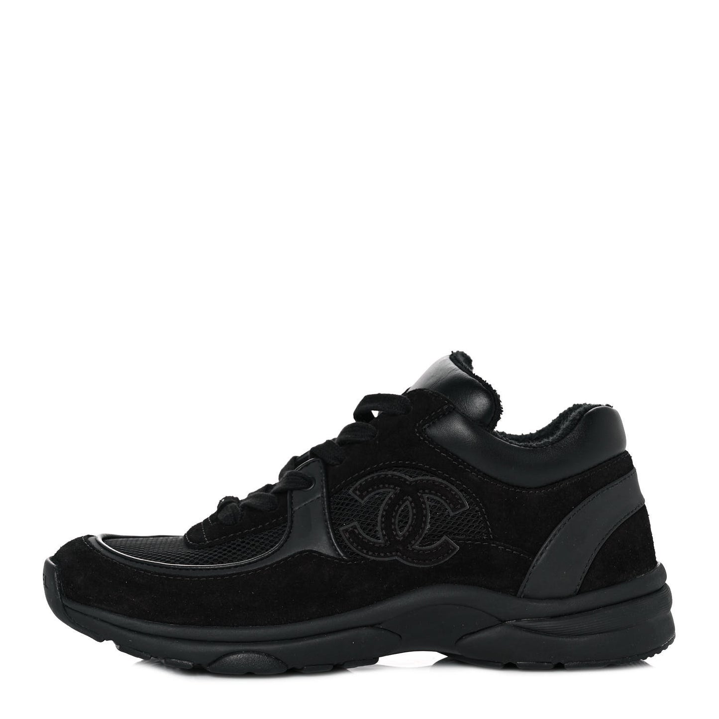 Fabric Calfskin Suede CC Sneakers 38 Black