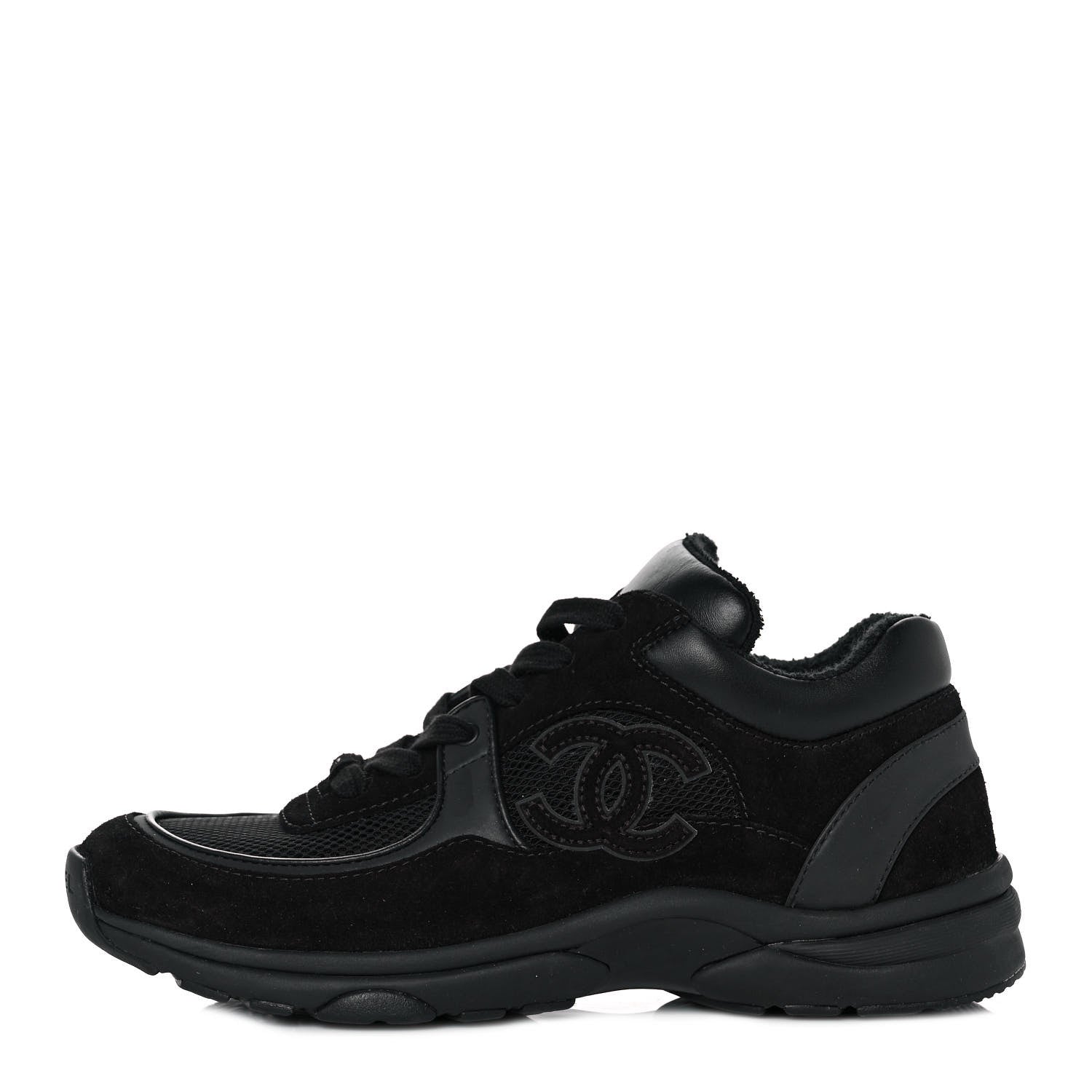 Chanel Fabric Calfskin Suede CC Sneakers 38 Black 1 of 9