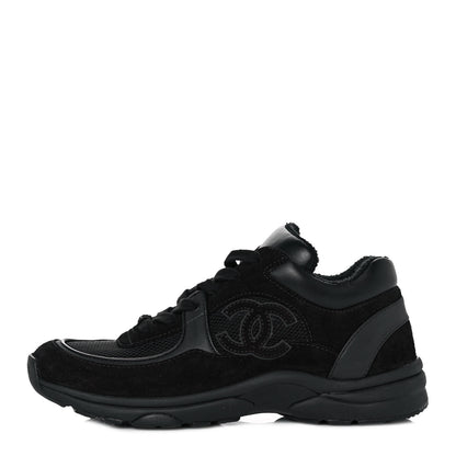 Chanel Fabric Calfskin Suede CC Sneakers 38 Black 1 of 9