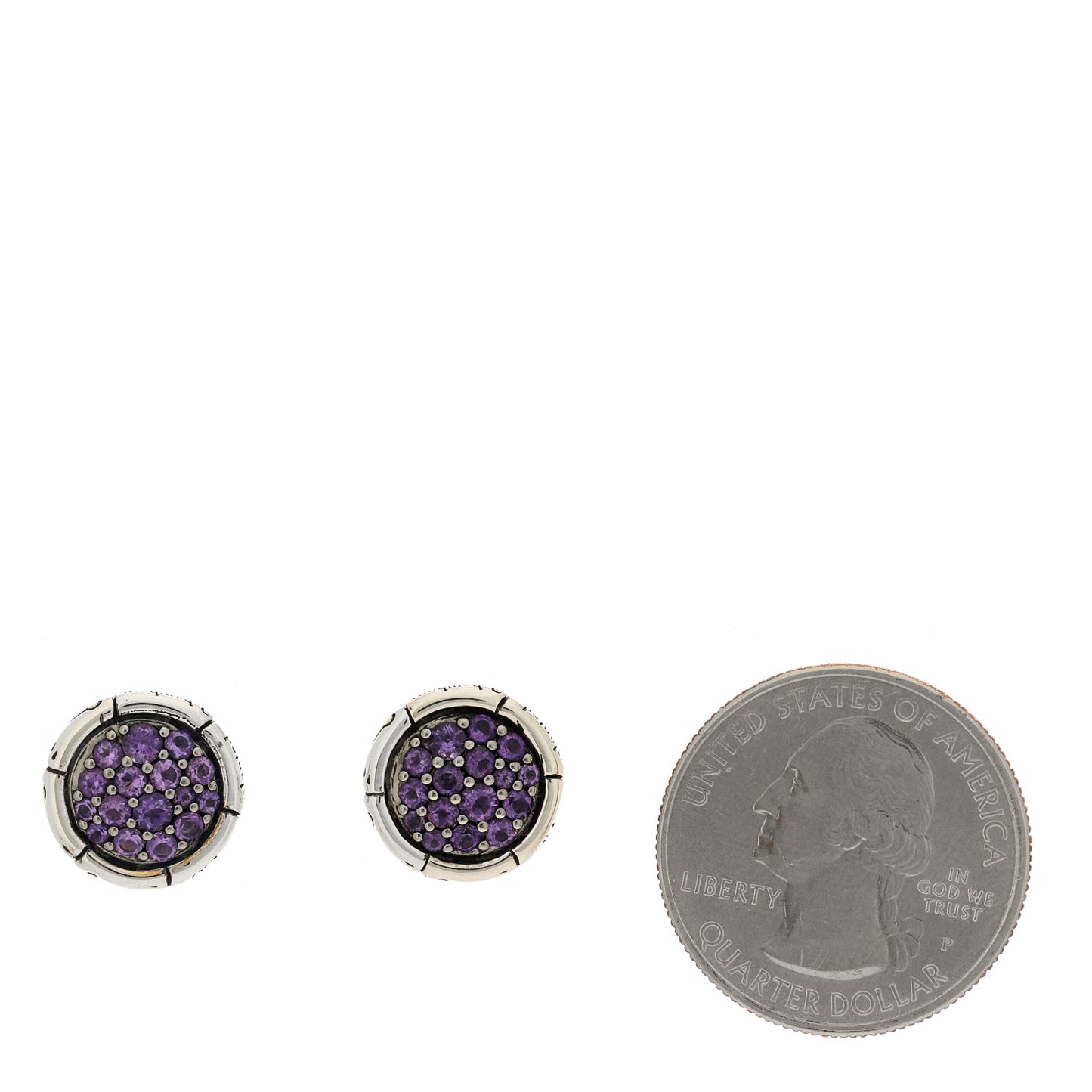 Sterling Silver Amethyst Bamboo Pave Stud Earrings