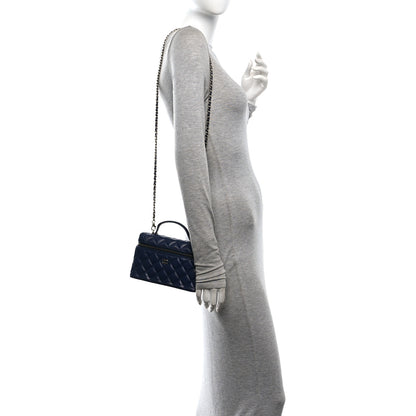 Chanel Caviar Quilted Top Handle Slim Vanity With Chain Navy 2 of 11