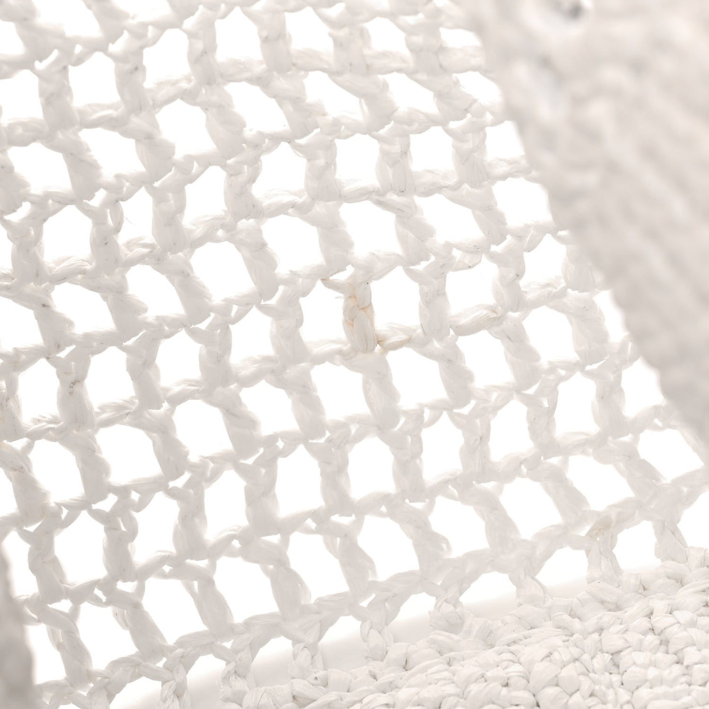 Yarn Raffia Effect Crochet Logo Embroidered Tote Bag White