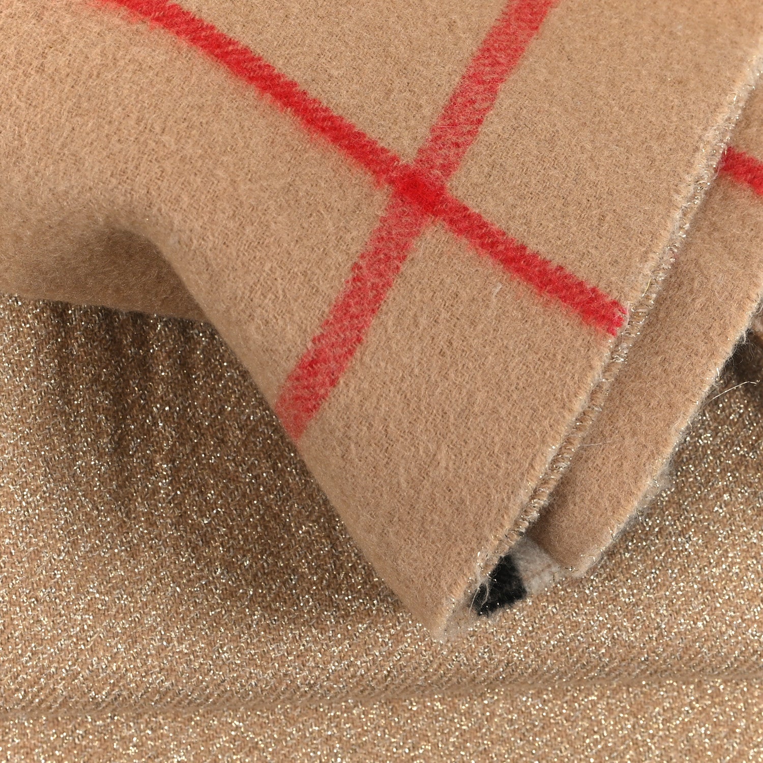 Burberry Cashmere Glitter Giant Check Fringe Scarf Camel 4 of 4