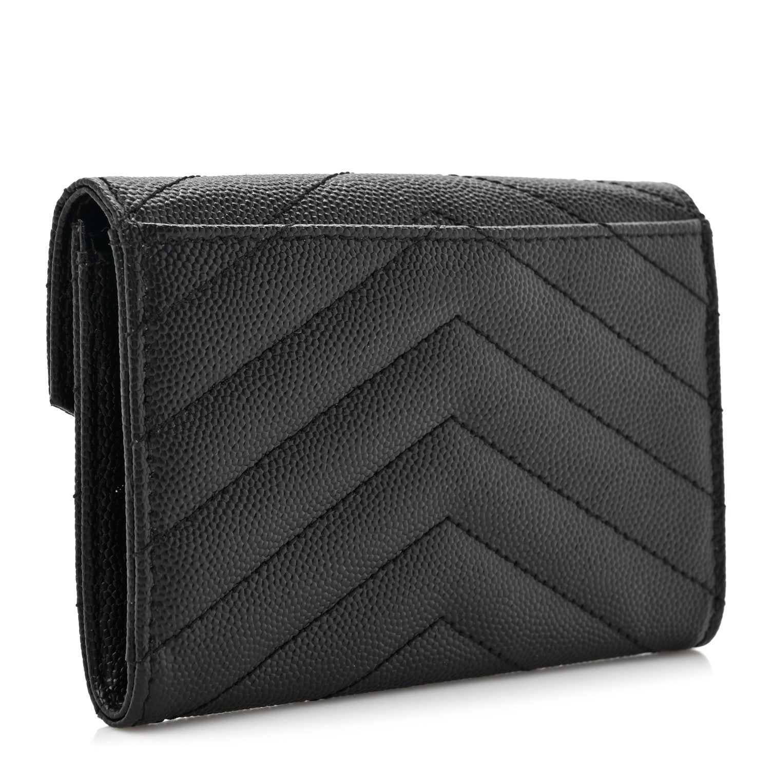 Saint Laurent Grain De Poudre Matelasse Chevron Small Monogram Envelope Wallet Black 3 of 8