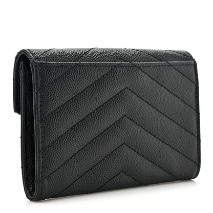 Saint Laurent Grain De Poudre Matelasse Chevron Small Monogram Envelope Wallet Black 3 of 8