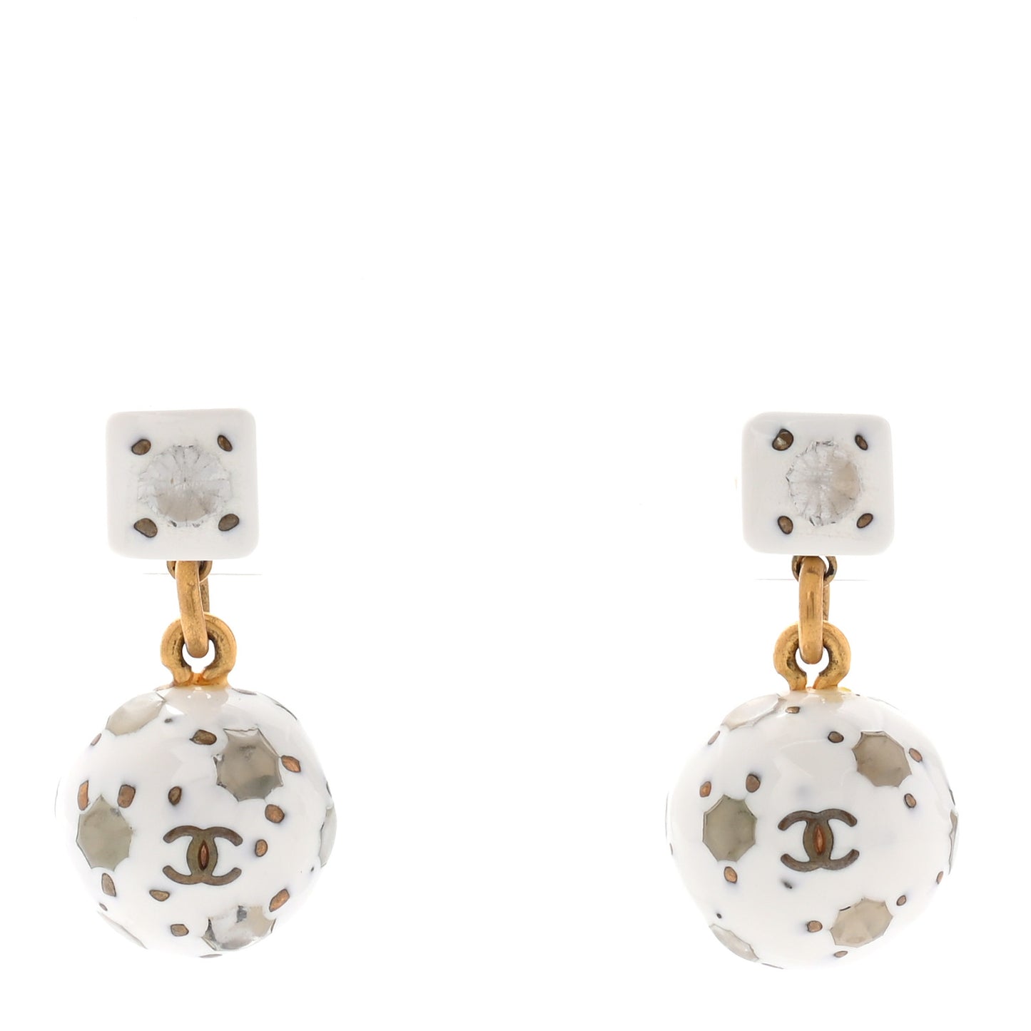 Soccer Ball CC Drop Earrings White