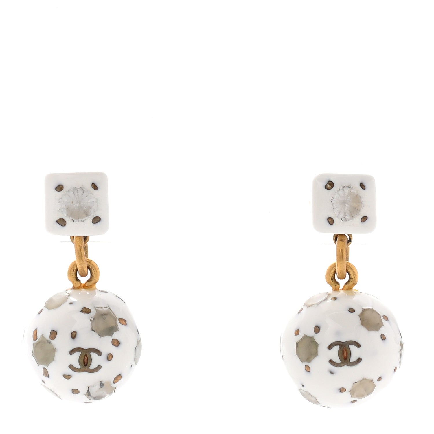 Chanel Soccer Ball CC Drop Earrings White 1 of 8